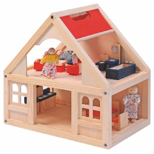 Дървена къща за кукли малка с аксесоари // Woody