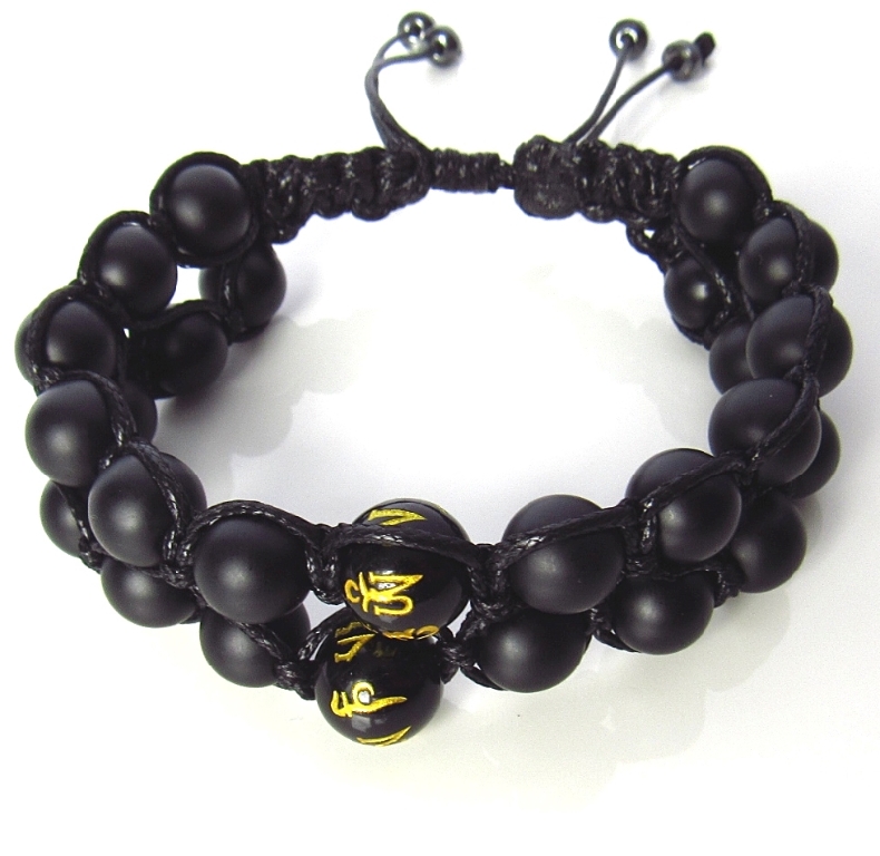 Мъжка двойна гривна Шамбала от естествени камъни Оникс - DM-2297