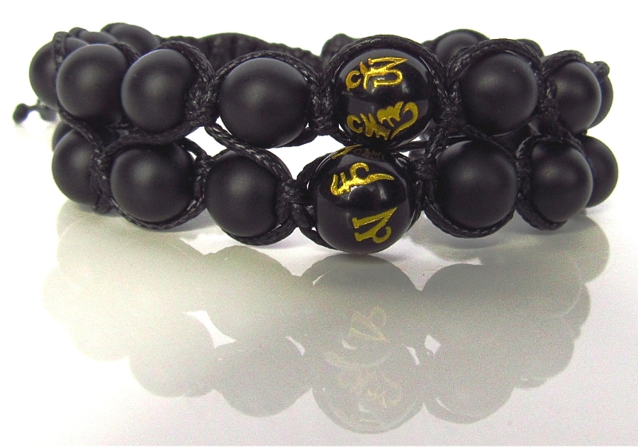 Мъжка двойна гривна Шамбала от естествени камъни Оникс - DM-2297