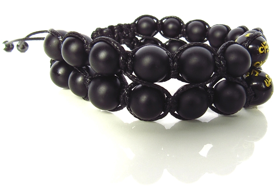 Мъжка двойна гривна Шамбала от естествени камъни Оникс - DM-2297