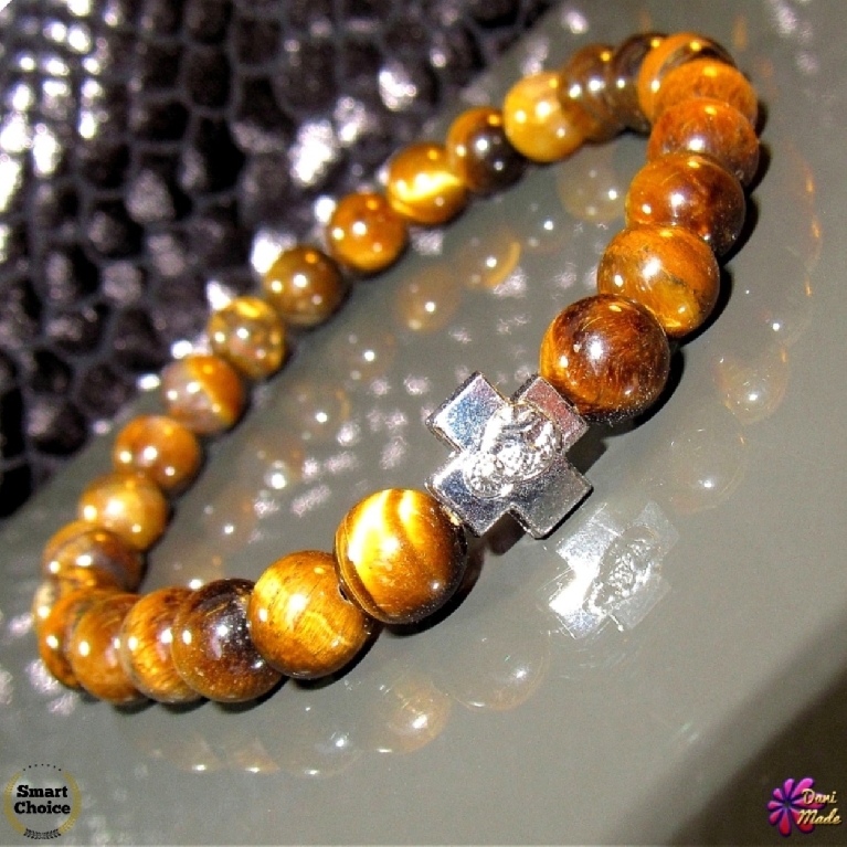 Мъжка гривна от естествени камъни Тигрово око - DM-2346