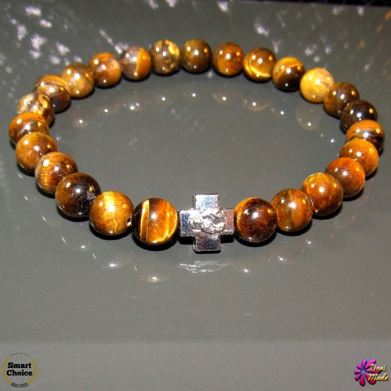 Мъжка гривна от естествени камъни Тигрово око - DM-2346