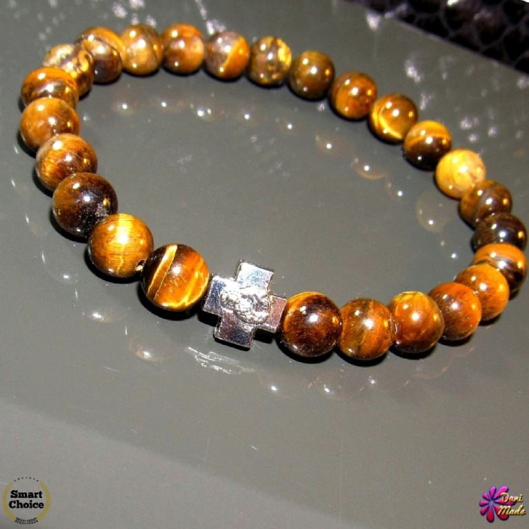 Мъжка гривна от естествени камъни Тигрово око - DM-2346