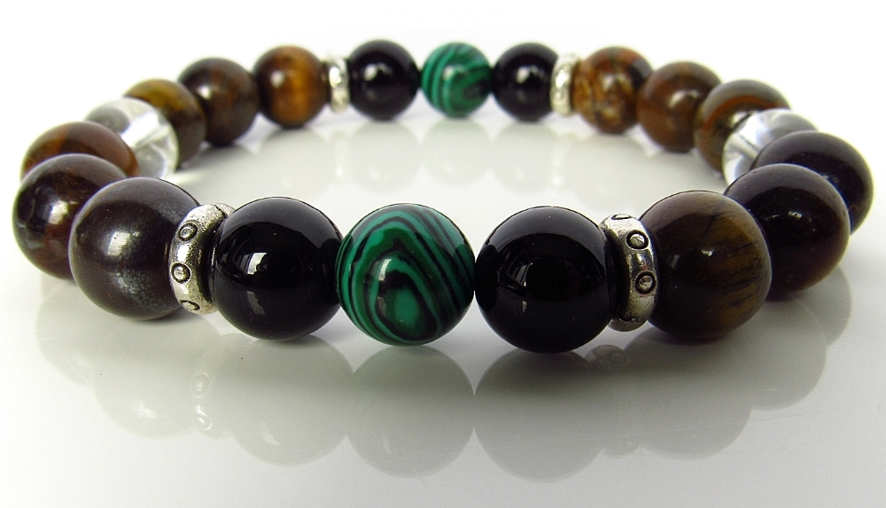 Мъжка гривна от естествени камъни Оникс, Малахит и Тигрово око - DM-2294