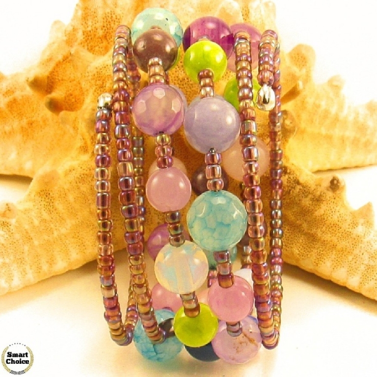 Уникална дамска гривна Хамелеон от шест вида естествени камъни