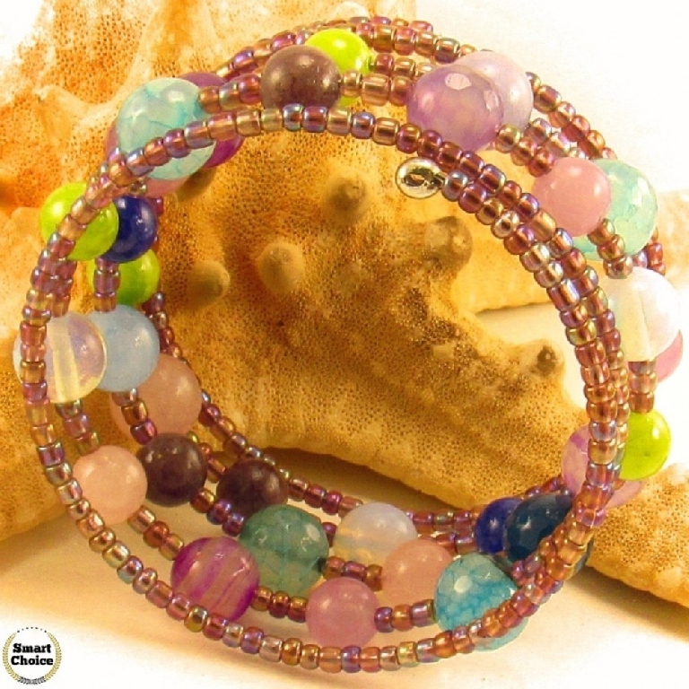 Уникална дамска гривна Хамелеон от шест вида естествени камъни