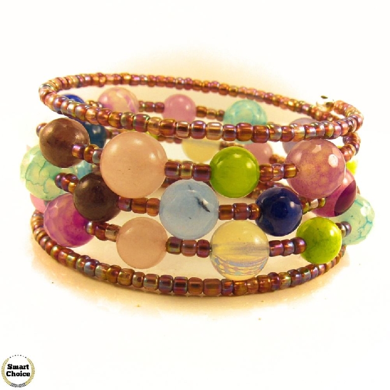 Уникална дамска гривна Хамелеон от шест вида естествени камъни