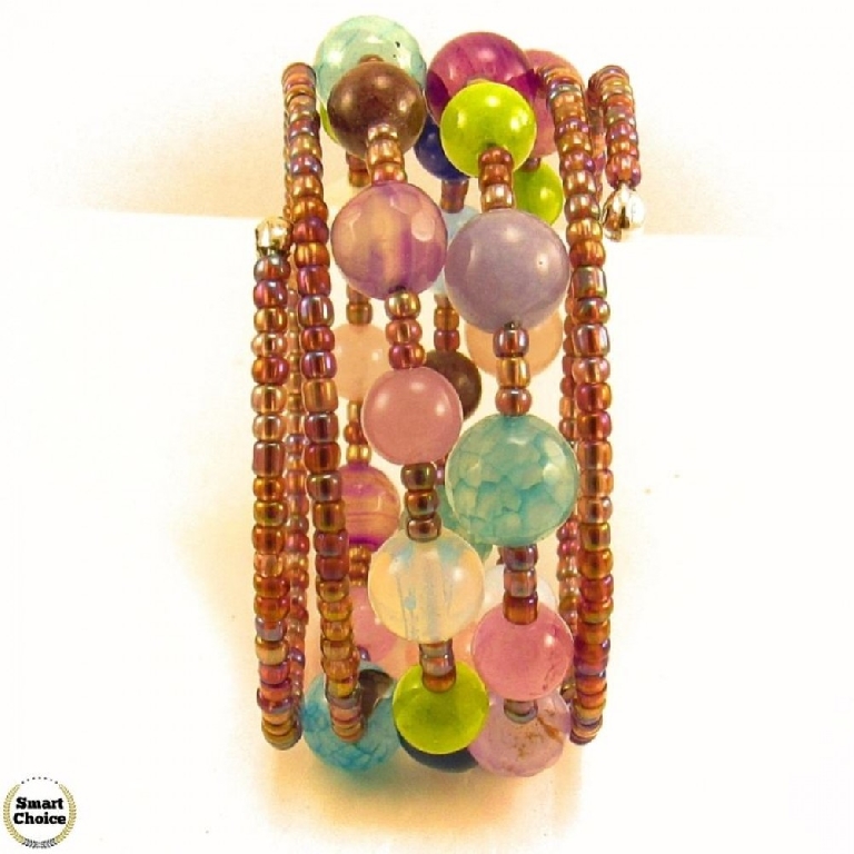 Уникална дамска гривна Хамелеон от шест вида естествени камъни