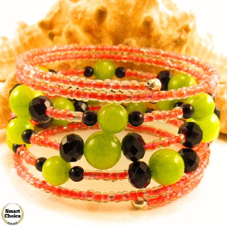 Уникална дамска гривна Електра от естествени камъни Жадеит и Оникс