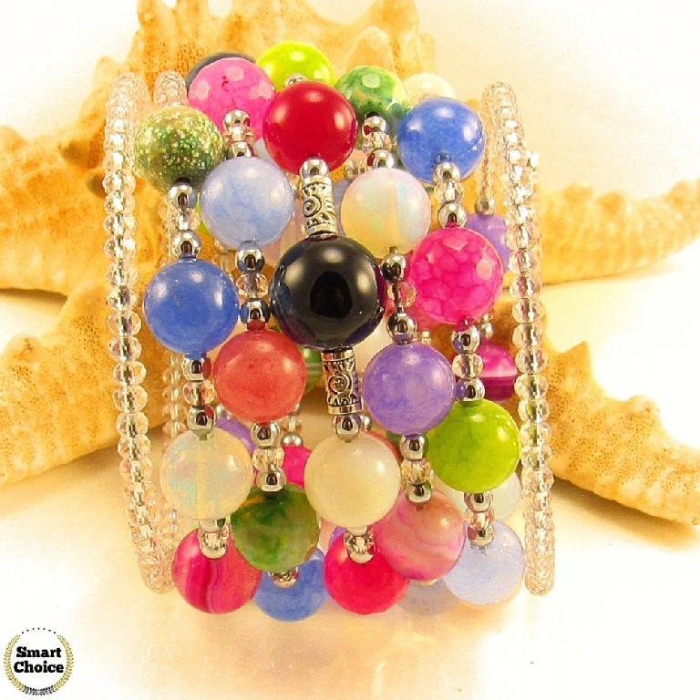 Уникална дамска гривна Джесика от осем вида естествени камъни