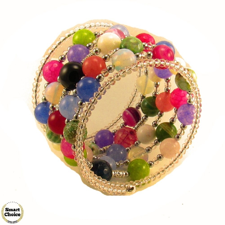 Уникална дамска гривна Джесика от осем вида естествени камъни