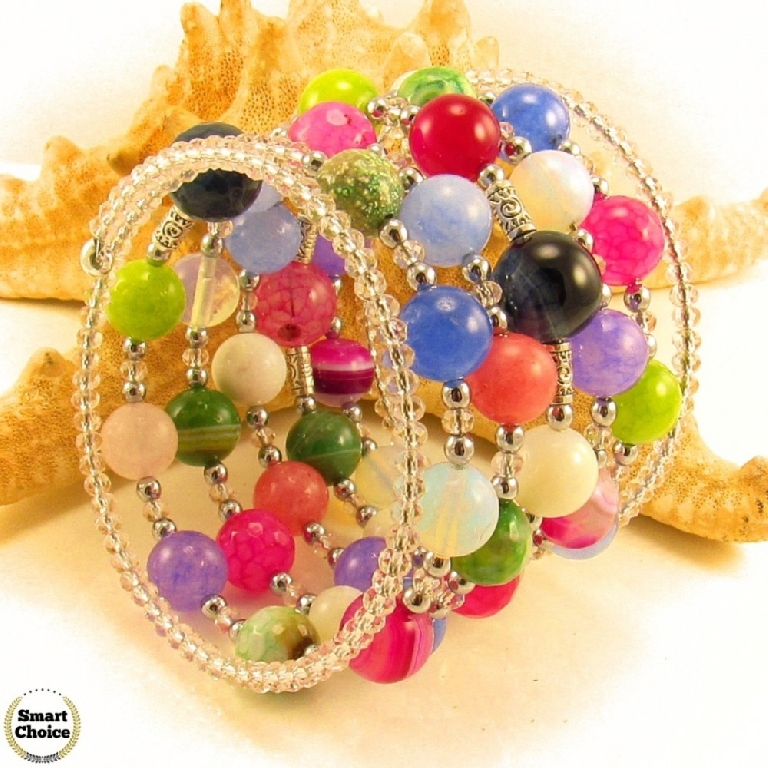 Уникална дамска гривна Джесика от осем вида естествени камъни