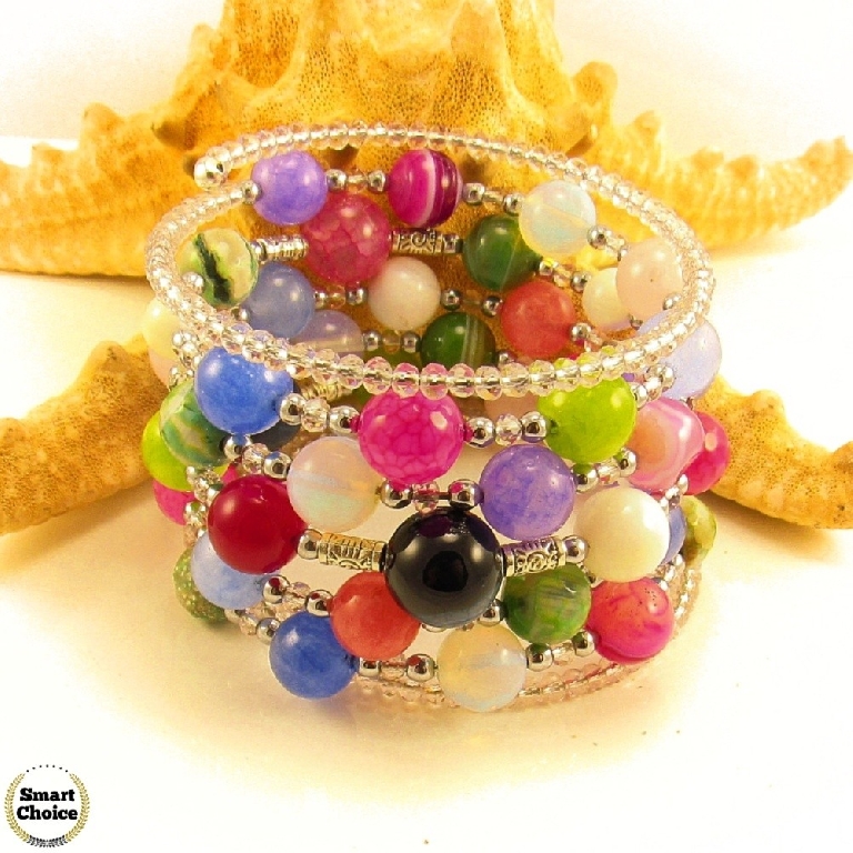 Уникална дамска гривна Джесика от осем вида естествени камъни