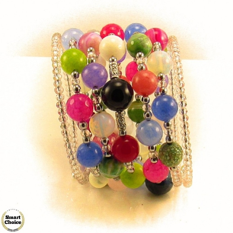 Уникална дамска гривна Джесика от осем вида естествени камъни