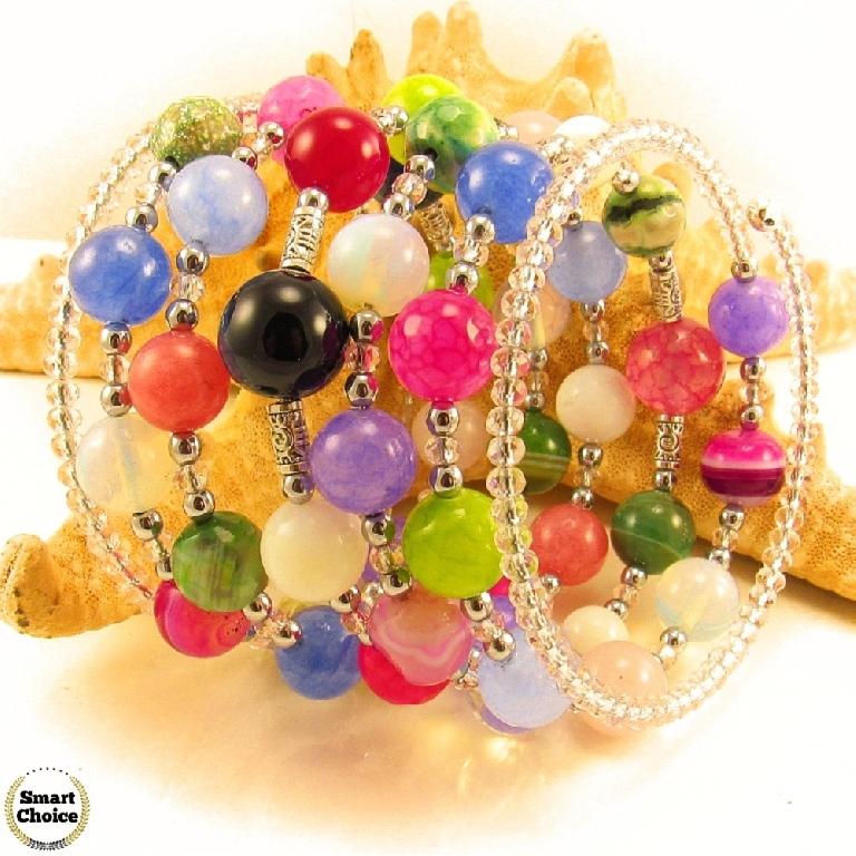 Уникална дамска гривна Джесика от осем вида естествени камъни