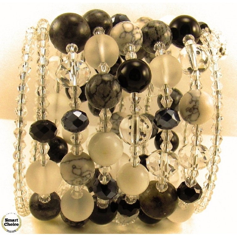 Уникална дамска гривна Black and White от пет вида естествени камъни