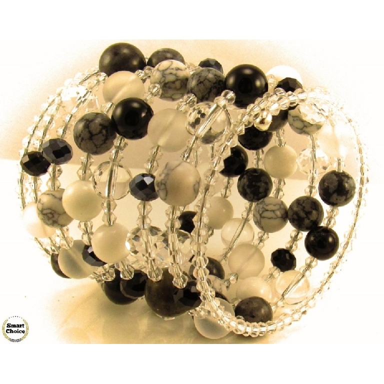 Уникална дамска гривна Black and White от пет вида естествени камъни