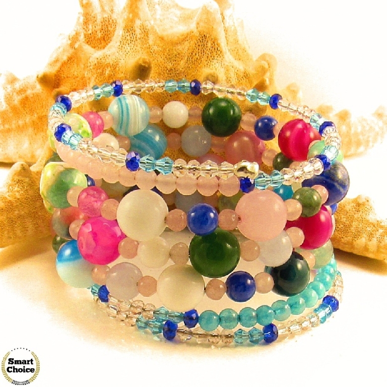 Уникална дамска гривна "Лятно настроение" от пет вида естествени камъни