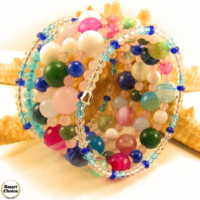 Уникална дамска гривна "Лятно настроение" от пет вида естествени камъни