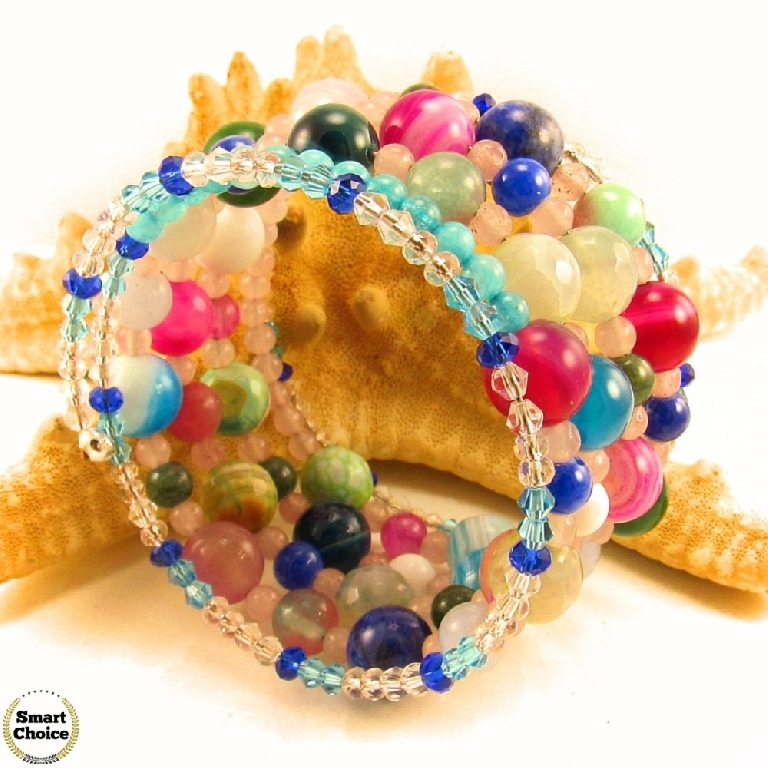 Уникална дамска гривна "Лятно настроение" от пет вида естествени камъни