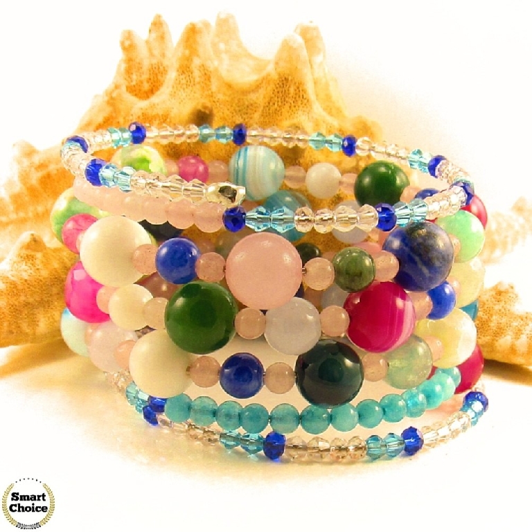 Уникална дамска гривна "Лятно настроение" от пет вида естествени камъни