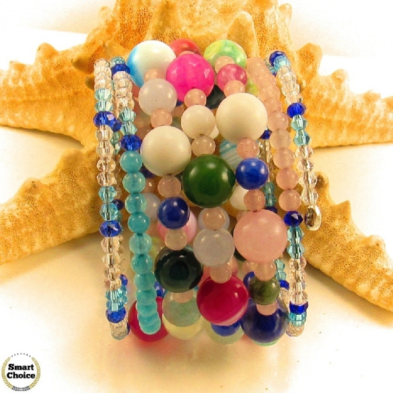 Уникална дамска гривна "Лятно настроение" от пет вида естествени камъни