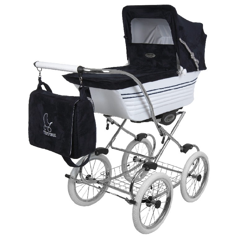 Retro Бебешка количка  // TUTEK  бяло тъмно синьо R2