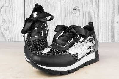 Дамски обувки с двуцветни пайети Черно/Бяло