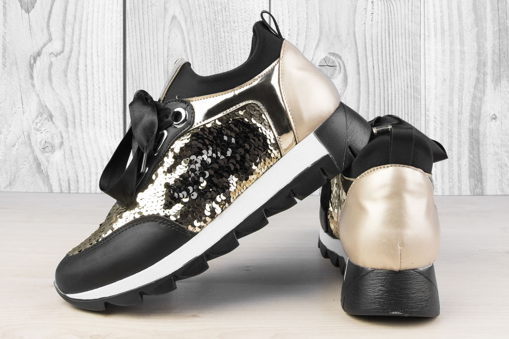 Дамски обувки с двуцветни пайети Черно/Златисто